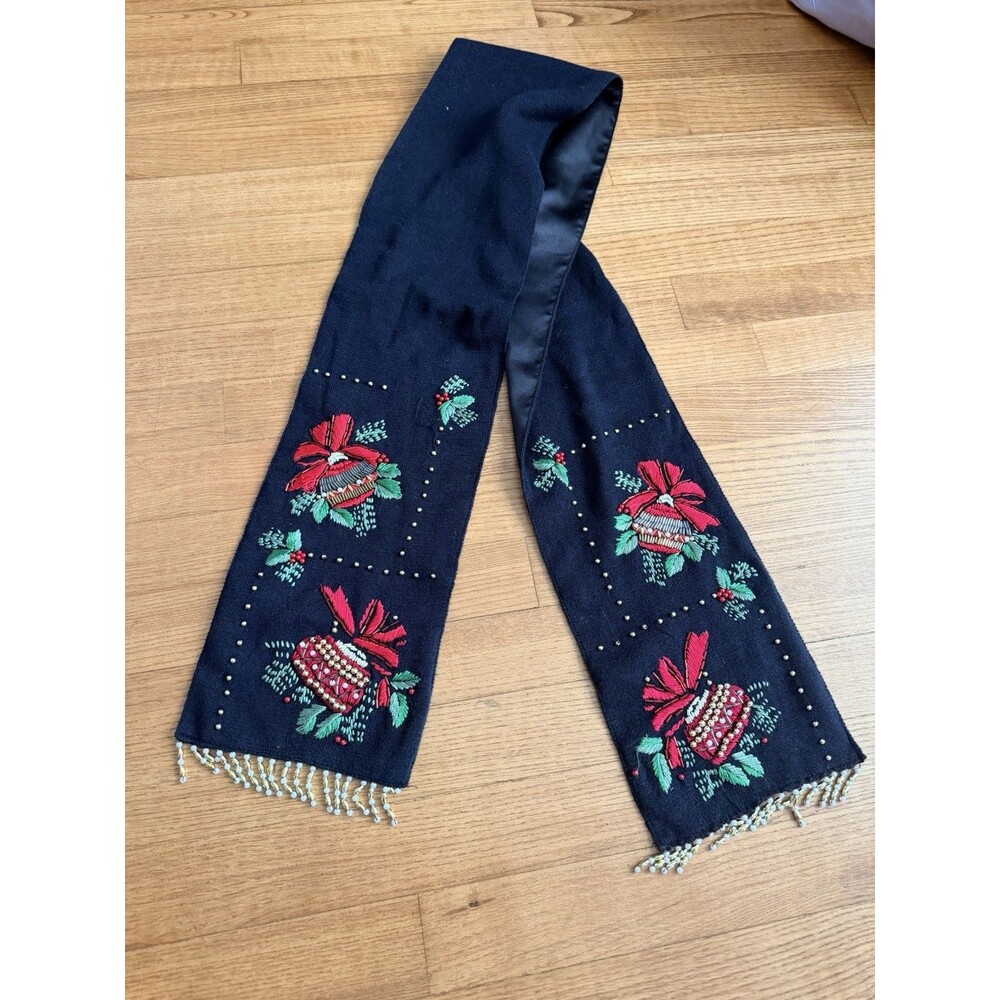 Madison & Max Black Beaded Ornament Christmas Holiday Scarf Winter Ornate VTG
